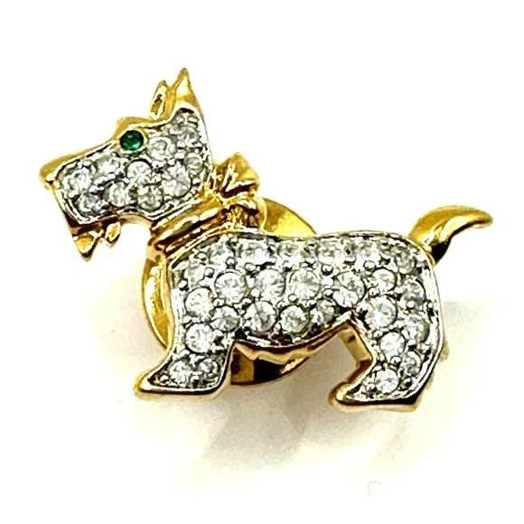 Vintage Swarovski Signed Crystal & Gold Scottie Terrier Dog Pin Brooch - Picture 1 of 7